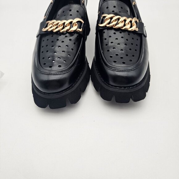 SPR&JOY Black Vegan Leather Lug Sole Loafer Gold Tone Hardware Womens Sz 10 NEW - Picture 5 of 9